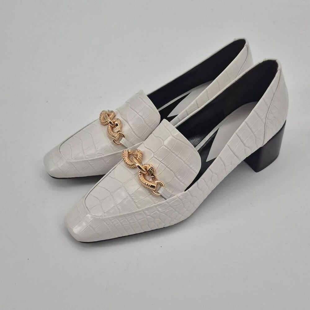 Tory Burch Jessa Heeled Loafer Croc Embossed Leather Loafer Size 10